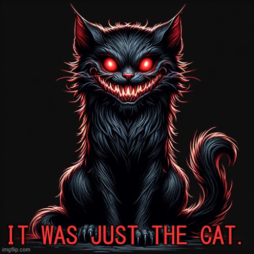 demon cat | IT WAS JUST THE CAT. | image tagged in demon cat | made w/ Imgflip meme maker