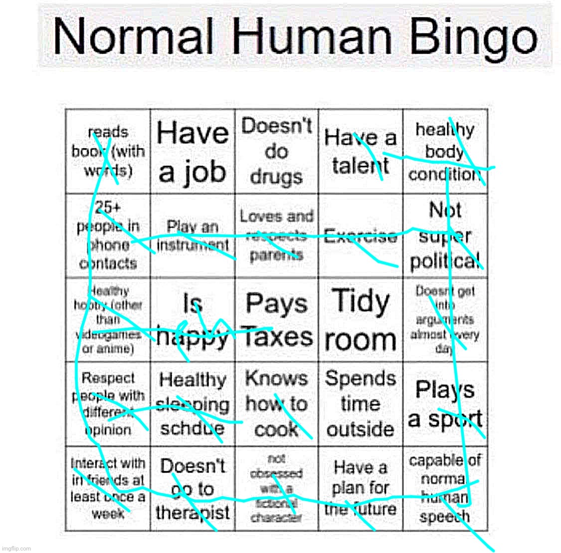 Normal human bingo | image tagged in normal human bingo | made w/ Imgflip meme maker