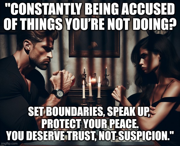 Toxic | "CONSTANTLY BEING ACCUSED OF THINGS YOU’RE NOT DOING? SET BOUNDARIES, SPEAK UP, 
PROTECT YOUR PEACE.
YOU DESERVE TRUST, NOT SUSPICION." | image tagged in toxic relationship | made w/ Imgflip meme maker