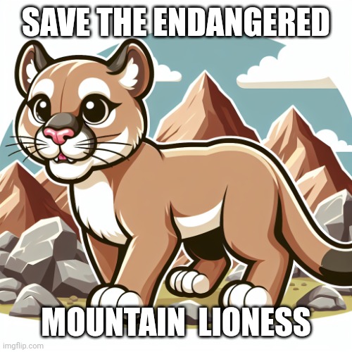 Mountain Lion | SAVE THE ENDANGERED; MOUNTAIN  LIONESS | image tagged in mountain lion | made w/ Imgflip meme maker