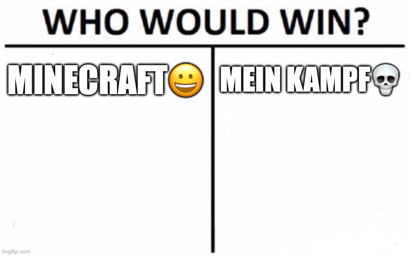 Minecraft: Steve and the Third Reich | MINECRAFT😀; MEIN KAMPF💀 | image tagged in memes,who would win | made w/ Imgflip meme maker