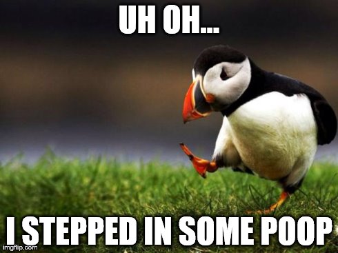 Unpopular Opinion Puffin Meme | UH OH... I STEPPED IN SOME POOP | image tagged in memes,unpopular opinion puffin | made w/ Imgflip meme maker