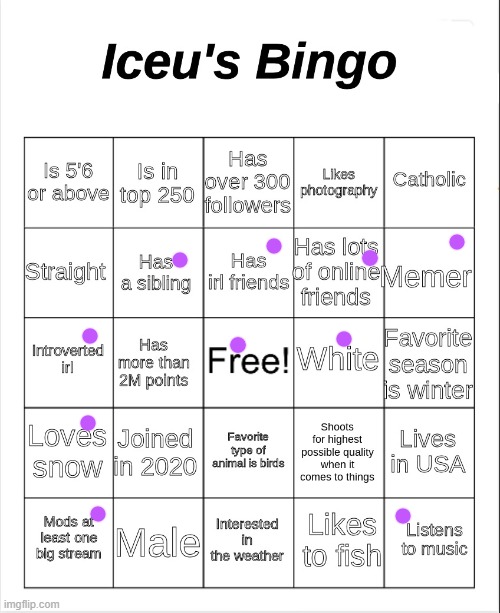 Iceu's Bingo | image tagged in iceu's bingo | made w/ Imgflip meme maker