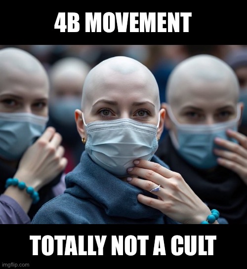 4B is totally not a cult | 4B MOVEMENT; TOTALLY NOT A CULT | image tagged in 4b movement women | made w/ Imgflip meme maker