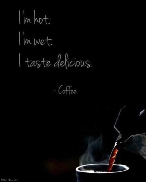 I taste delicious. | image tagged in hot,wet,delicious,coffee,sexy | made w/ Imgflip meme maker