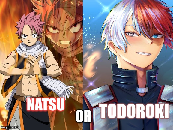 Who would you choose | OR; TODOROKI; NATSU | image tagged in natsu fairytail,todoroki,anime | made w/ Imgflip meme maker