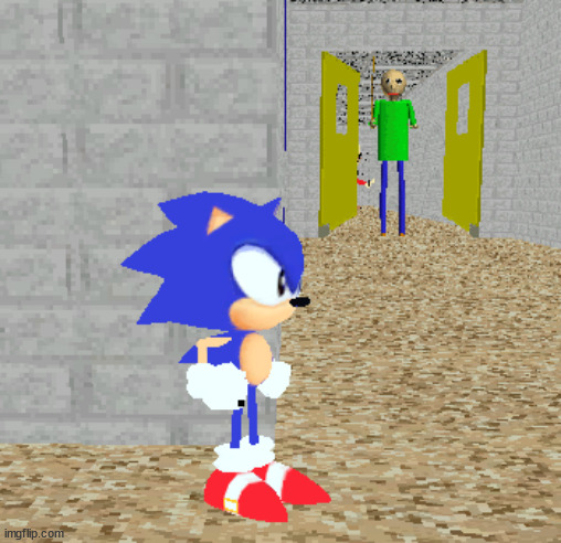 Sonic hiding from Baldi | image tagged in wow,you,exist | made w/ Imgflip meme maker