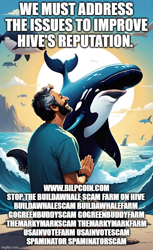 WE MUST ADDRESS THE ISSUES TO IMPROVE HIVE'S REPUTATION. WWW.BILPCOIN.COM

STOP THE BUILDAWHALE SCAM FARM ON HIVE 


BUILDAWHALESCAM BUILDAWHALEFARM 

GOGREENBUDDYSCAM GOGREENBUDDYFARM


THEMARKYMARKSCAM THEMARKYMARKFARM

USAINVOTEFARM USAINVOTESCAM

SPAMINATOR SPAMINATORSCAM | made w/ Imgflip meme maker