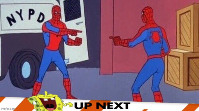 Spongebob laughing at double spider men | image tagged in spiderman pointing at spiderman | made w/ Imgflip meme maker