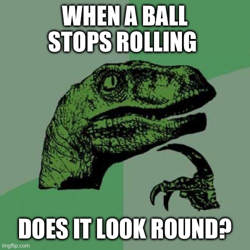 Hmmmmmm | WHEN A BALL STOPS ROLLING; DOES IT LOOK ROUND? | image tagged in memes,philosoraptor | made w/ Imgflip meme maker