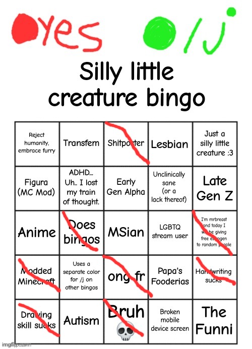 lol300's silly little creature bingo | image tagged in lol300's silly little creature bingo | made w/ Imgflip meme maker
