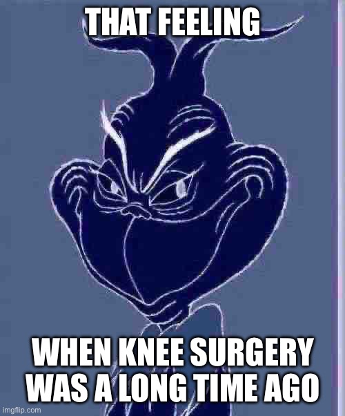 Good Grinch | THAT FEELING; WHEN KNEE SURGERY WAS A LONG TIME AGO | image tagged in classic blinch | made w/ Imgflip meme maker