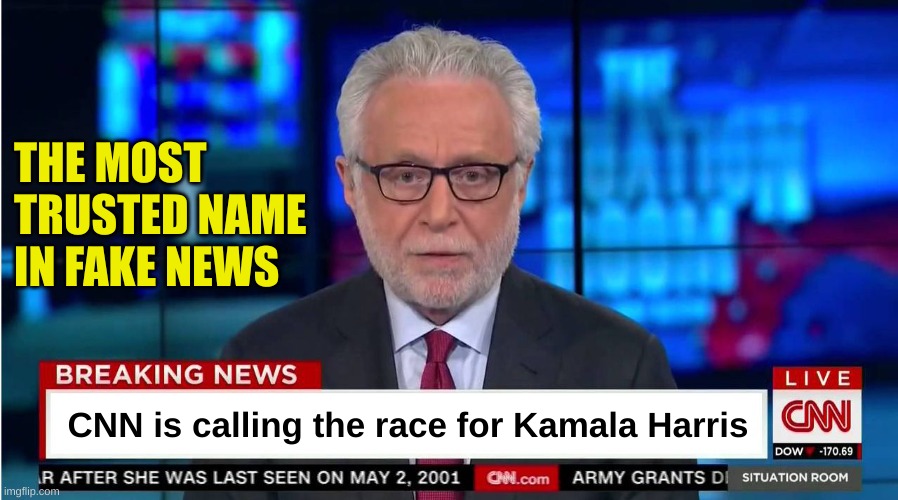 CNN found some votes for Kamala | THE MOST TRUSTED NAME IN FAKE NEWS; CNN is calling the race for Kamala Harris | image tagged in cnn wolf of fake news fanfiction | made w/ Imgflip meme maker