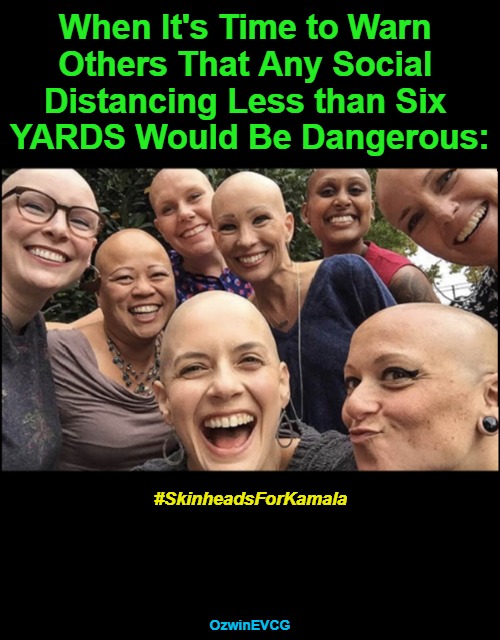 #SkinheadsForKamala | When It's Time to Warn 

Others That Any Social 

Distancing Less than Six 

YARDS Would Be Dangerous:; #SkinheadsForKamala; OzwinEVCG | image tagged in kamala harris,supporters,social distance,clown world,life with libs,2020s | made w/ Imgflip meme maker