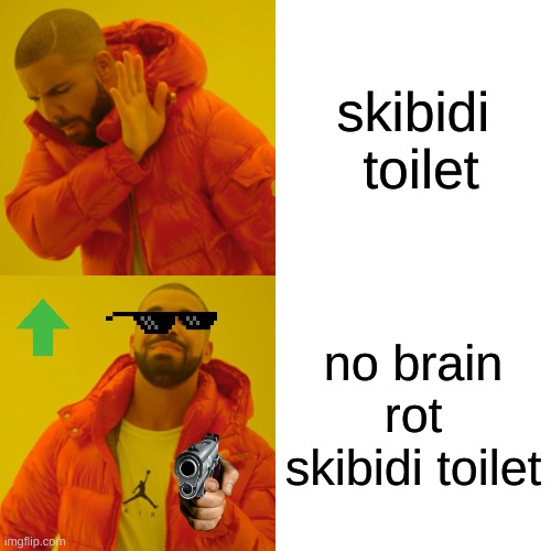 no gen alpha brain rot allowed | skibidi  toilet; no brain rot skibidi toilet | image tagged in memes,drake hotline bling,funny,no skibidi | made w/ Imgflip meme maker