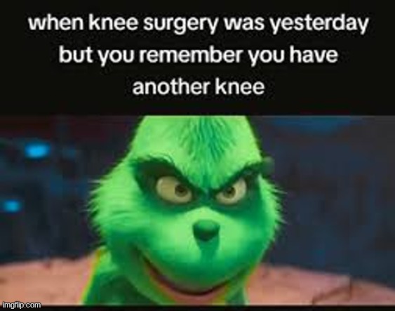 when knee surgery on the other leg is in 1 day | image tagged in gifs,memes,funny,shitpost,grinch,knee surgery | made w/ Imgflip meme maker