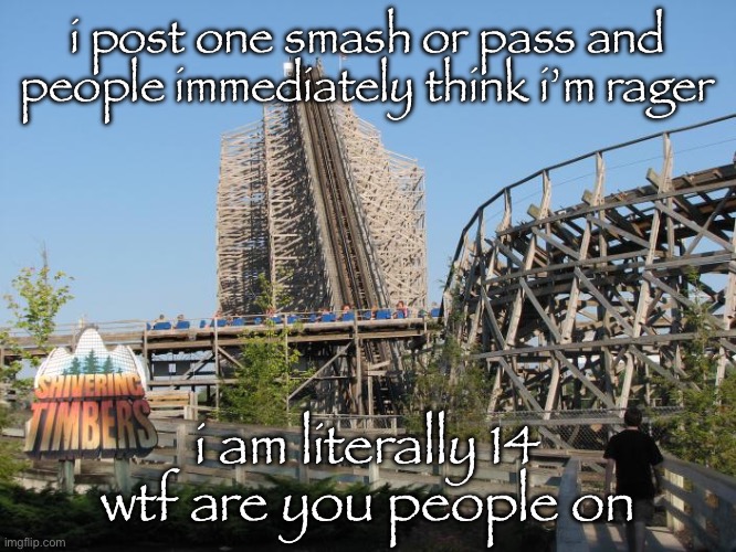 i guess saying under 18 makes me over 18 | i post one smash or pass and people immediately think i’m rager; i am literally 14 wtf are you people on | image tagged in shiver me timbers | made w/ Imgflip meme maker