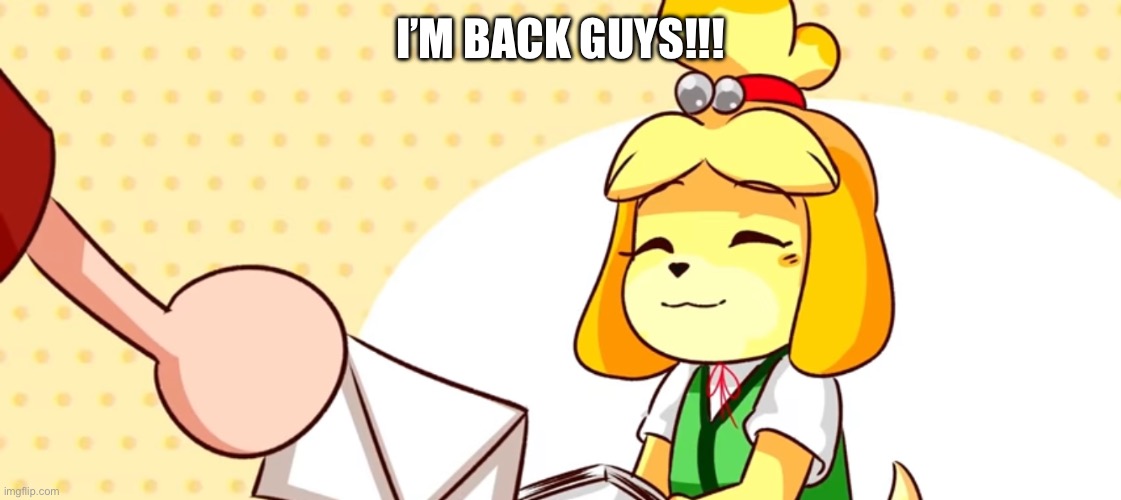 No fuck! | I’M BACK GUYS!!! | image tagged in isabelle getting card | made w/ Imgflip meme maker