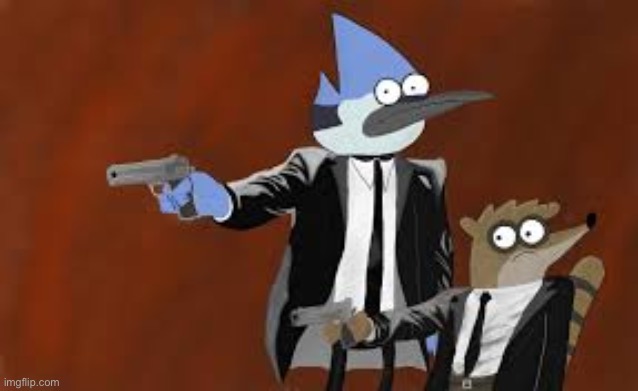 image tagged in mordecai n rigby but with a gun | made w/ Imgflip meme maker