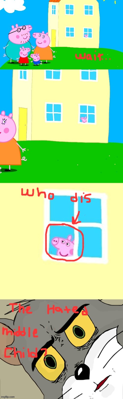 Is that.......the middle child?? | image tagged in unsettled tom,peppa pig | made w/ Imgflip meme maker