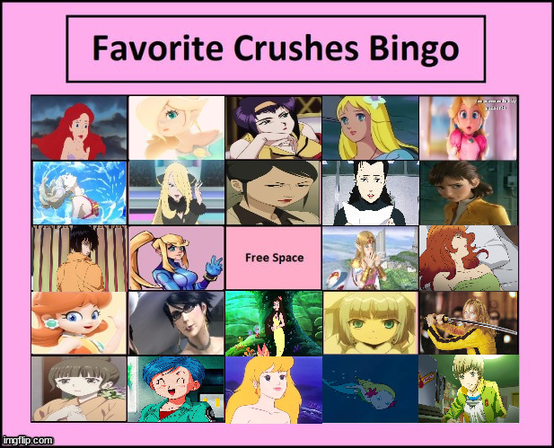 favorite crushes bingo | image tagged in favorite crushes bingo,bingo,in love,anime,cartoons,videogames | made w/ Imgflip meme maker