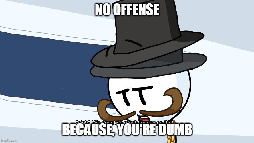 NO OFFENSE!!! 6 | NO OFFENSE; BECAUSE, YOU'RE DUMB | image tagged in we spent much money on that | made w/ Imgflip meme maker