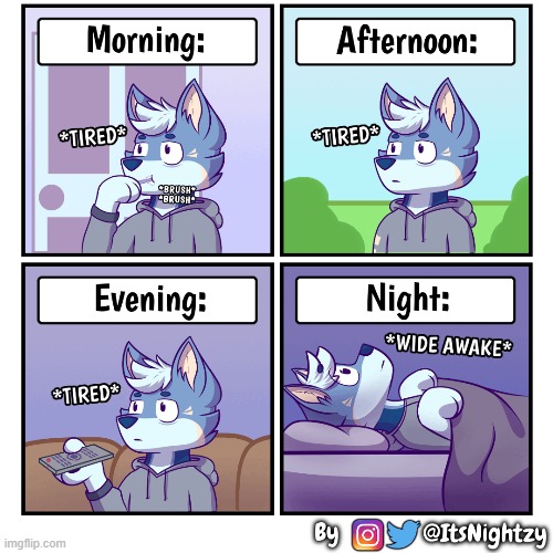 (art credit: It'sNightzy) | image tagged in it'snightzy,nightzy,furry,cartoon,comic,relatable | made w/ Imgflip meme maker