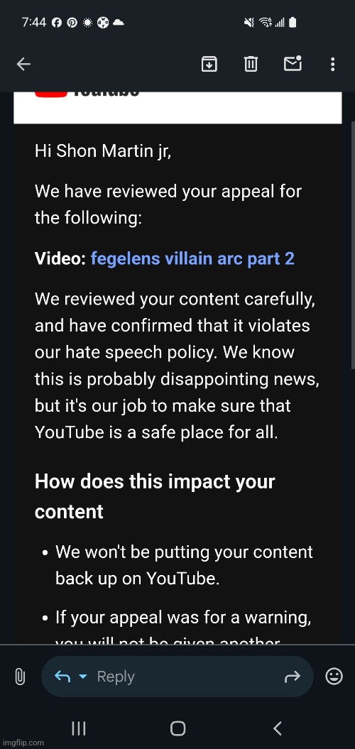 My appeal had been rejected because fegelens villain arc contains hate speech on 2 seconds, stop being woke youtube! | image tagged in memes | made w/ Imgflip meme maker