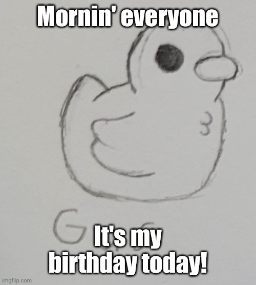 Yippee :D | Mornin' everyone; It's my birthday today! | image tagged in gus the duck | made w/ Imgflip meme maker