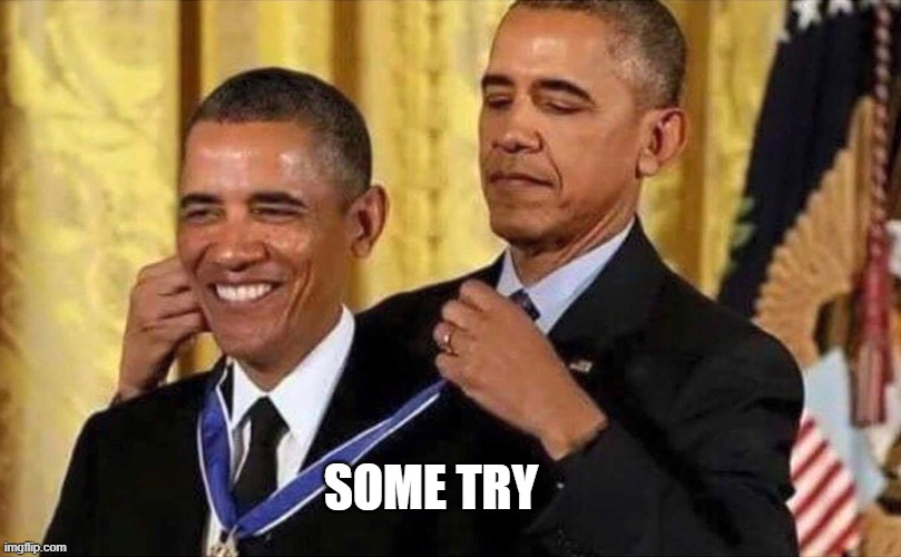 obama medal | SOME TRY | image tagged in obama medal | made w/ Imgflip meme maker