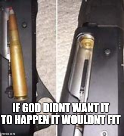 The 12 Gauge + 50.Bmg | IF GOD DIDNT WANT IT TO HAPPEN IT WOULDNT FIT | image tagged in guns,shotgun,fuck | made w/ Imgflip meme maker