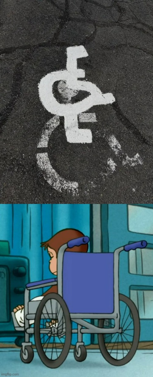 Handicapped signs overlapping | image tagged in depressed george,handicapped sign,handicapped,you had one job,memes,wheelchair | made w/ Imgflip meme maker