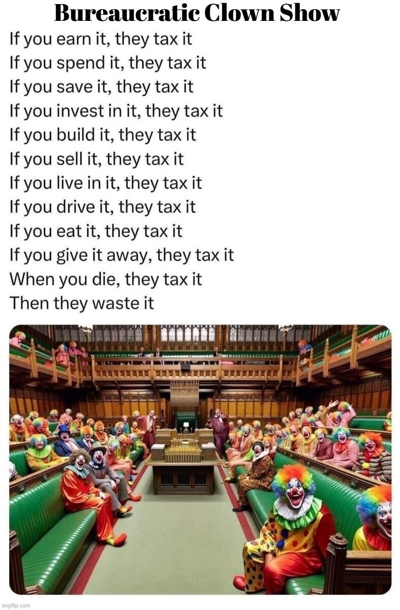 Bureaucratic Clown Show | image tagged in big government,bureaucrats,born free taxed to death,you are not a clown you are the entire circus,government corruption | made w/ Imgflip meme maker