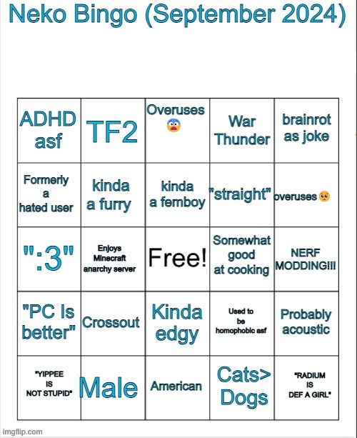 Neko bingo | image tagged in neko bingo | made w/ Imgflip meme maker