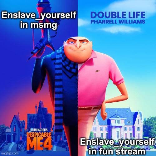 Look at the hot page and you will understand | Enslave_yourself in msmg; Enslave_yourself in fun stream | image tagged in double life | made w/ Imgflip meme maker