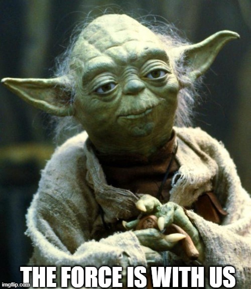 The Force is with us | THE FORCE IS WITH US | image tagged in star wars yoda | made w/ Imgflip meme maker