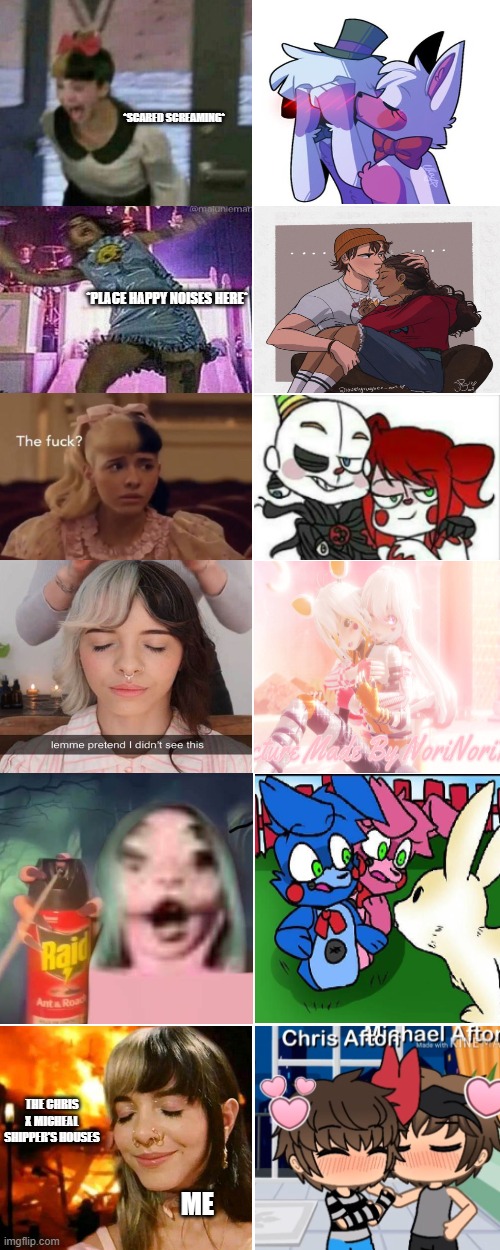 My reaction to Sister Location (+ a julie and the phantoms ship) ships but with Melanie Martinez memes | *SCARED SCREAMING*; *PLACE HAPPY NOISES HERE*; THE CHRIS X MICHEAL SHIPPER'S HOUSES; ME | image tagged in fnaf,fnaf sister location,melanie martinez,crybaby,funtime freddy,follow me | made w/ Imgflip meme maker