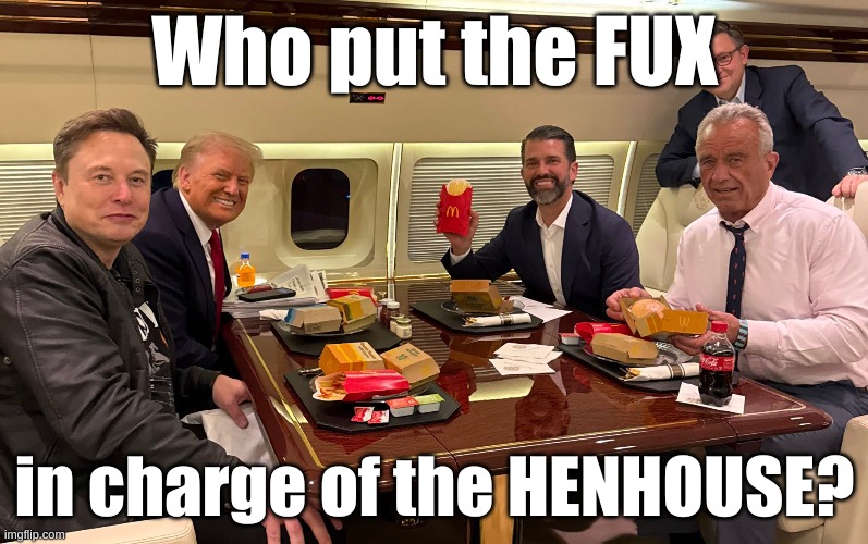 fux henhouse | Who put the FUX; in charge of the HENHOUSE? | image tagged in trump,republicans,maga,magat,magats | made w/ Imgflip meme maker