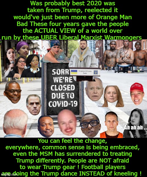 As bad as it was, pretty sure we NEEDED those 4 years | Was probably best 2020 was taken from Trump, reelected it would've just been more of Orange Man Bad These four years gave the people the ACTUAL VIEW of a world over run by these UBER Liberal Marxist Warmongers; You can feel the change, everywhere, common sense is being embraced, even the MSM has surrendered to treating Trump differently. People are NOT afraid to wear Trump gear ! Football players are doing the Trump dance INSTEAD of kneeling ! | image tagged in 4 bad years to prove a point meme | made w/ Imgflip meme maker