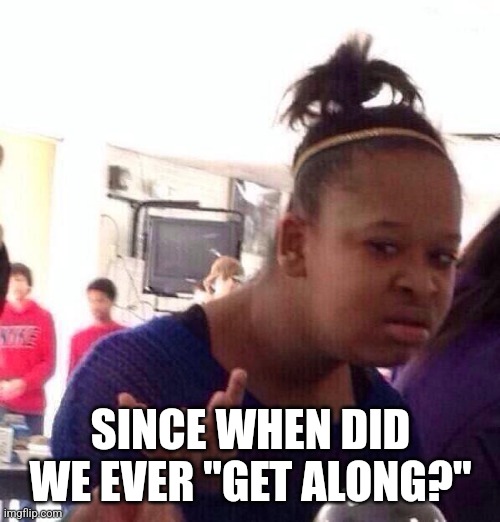 SINCE WHEN DID WE EVER "GET ALONG?" | image tagged in memes,black girl wat | made w/ Imgflip meme maker