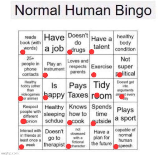 re-doing this one | image tagged in normal human bingo | made w/ Imgflip meme maker