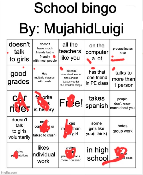 School bingo | image tagged in school bingo | made w/ Imgflip meme maker