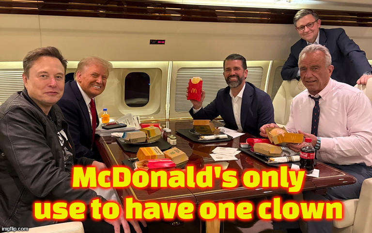 The  Five McClown's | McDonald's only use to have one clown | image tagged in the  five mcclown's,rfk doesn't mind fly in food,these are the fries my dad made,mike i'm vegetarian,mcmaga dumb meal | made w/ Imgflip meme maker