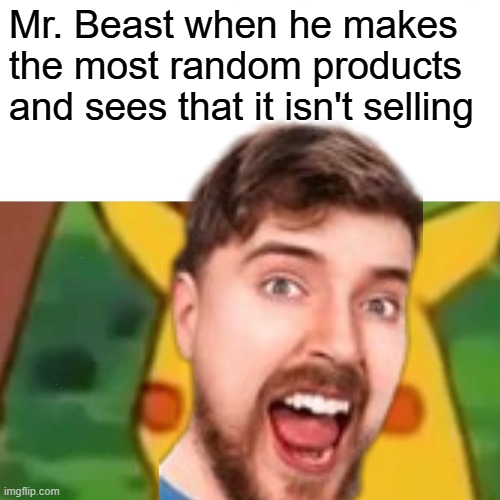 Surprised Pikachu | Mr. Beast when he makes the most random products and sees that it isn't selling | image tagged in memes,surprised pikachu | made w/ Imgflip meme maker