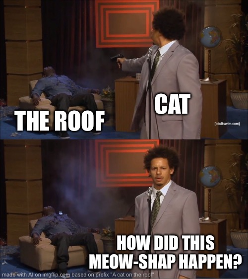 Who Killed Hannibal | CAT; THE ROOF; HOW DID THIS MEOW-SHAP HAPPEN? | image tagged in memes,who killed hannibal | made w/ Imgflip meme maker