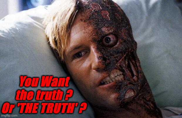 Two Face | You Want the truth ?
Or 'THE TRUTH' ? | image tagged in two face | made w/ Imgflip meme maker