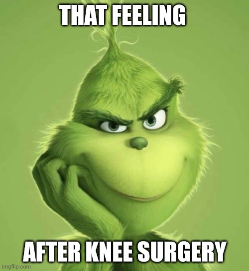 That feeling whenn grinch | THAT FEELING; AFTER KNEE SURGERY | image tagged in that feeling whenn grinch | made w/ Imgflip meme maker