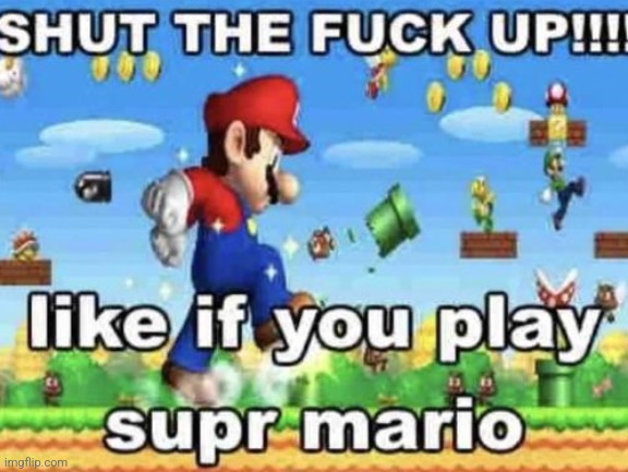 like if you play supr mario | image tagged in stfu,mario,shitpost,shut the fuck up | made w/ Imgflip meme maker