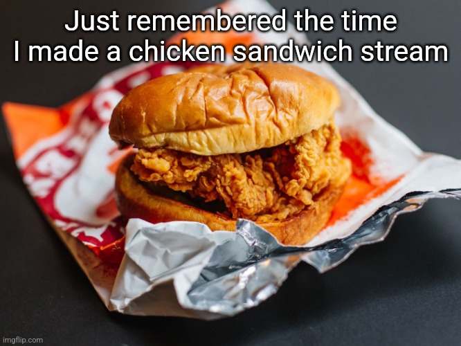 Popeyes chicken sandwich | Just remembered the time I made a chicken sandwich stream | image tagged in popeyes chicken sandwich | made w/ Imgflip meme maker