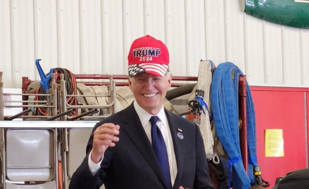 Biden wearing Trump hat Blank Meme Template